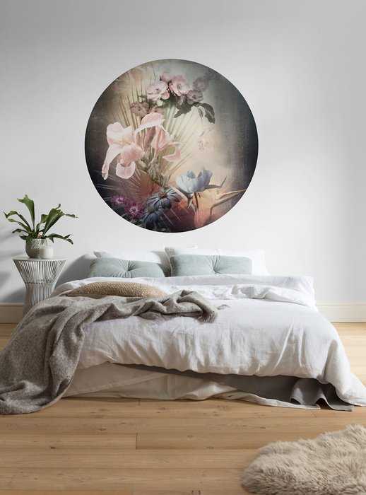 Murale ronde auto-adhésive intissée Flemish Flowers