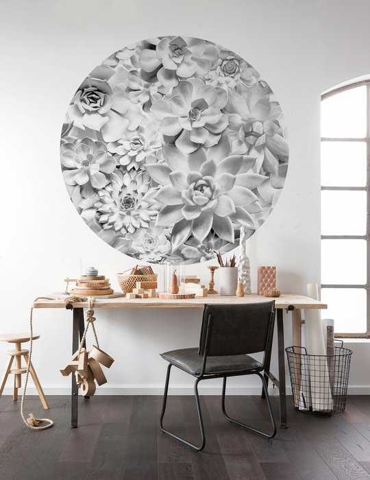 Murale ronde auto-adhésive intissée Echeveria