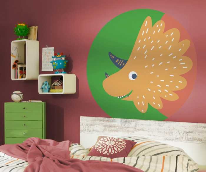 Murale ronde auto-adhésive intissée Little Dino Trice