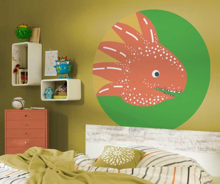 Murale ronde auto-adhésive intissée Little Dino Proto