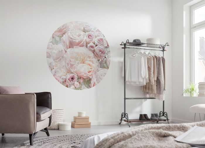 Murale ronde auto-adhésive intissée Pink and Cream Roses
