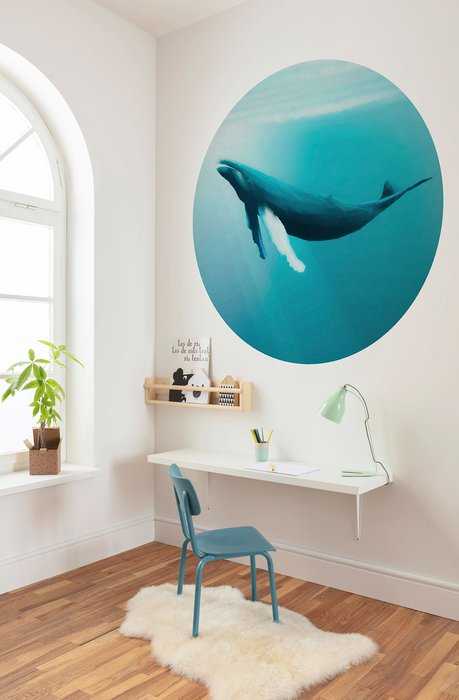 Murale ronde auto-adhésive intissée Whale Watching