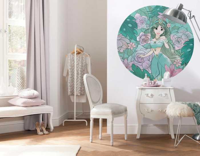 Murale ronde auto-adhésive intissée Jasmin Elegant Mint