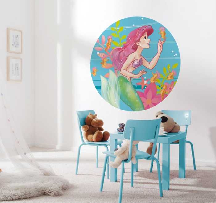 Murale ronde auto-adhésive intissée Ariel Seahorses