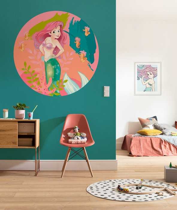 Murale ronde auto-adhésive intissée Ariel Happy Coral