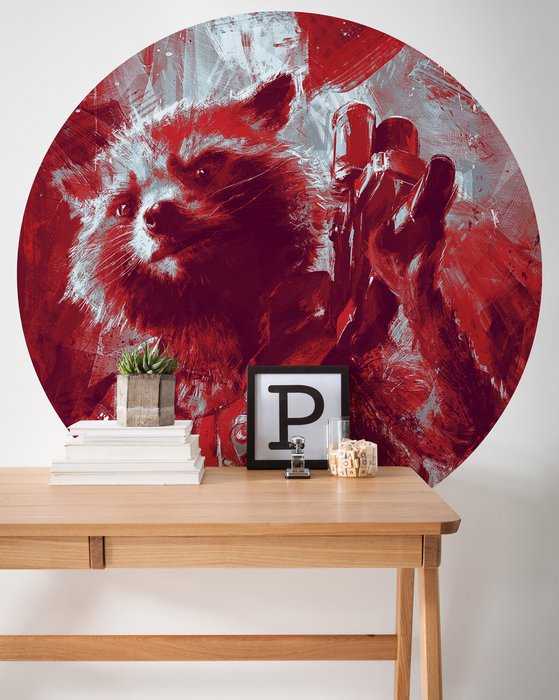 Murale ronde auto-adhésive intissée Avengers Painting Rocket Raccoon