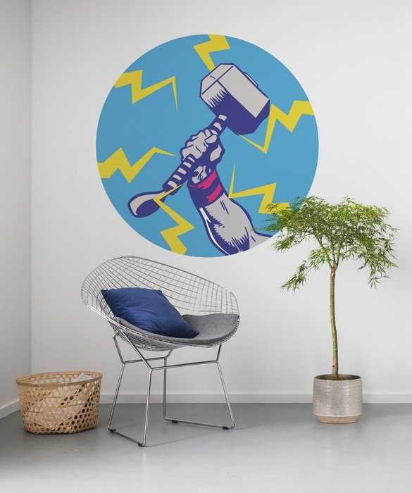 Murale ronde auto-adhésive intissée Avengers Thor's Hammer Pop Art