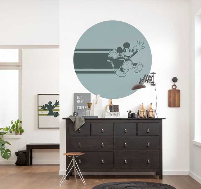 Murale ronde auto-adhésive intissée DOT Mickey Bonjour