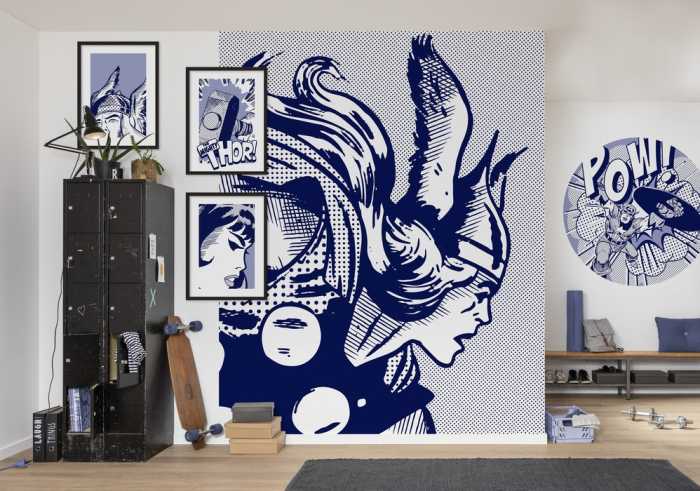 Murale ronde auto-adhésive intissée Captian America Pow