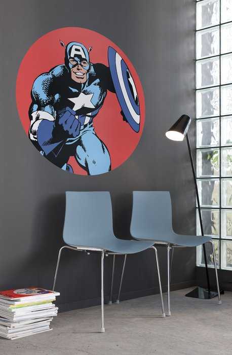 Murale ronde auto-adhésive intissée Marvel PowerUp Captain America