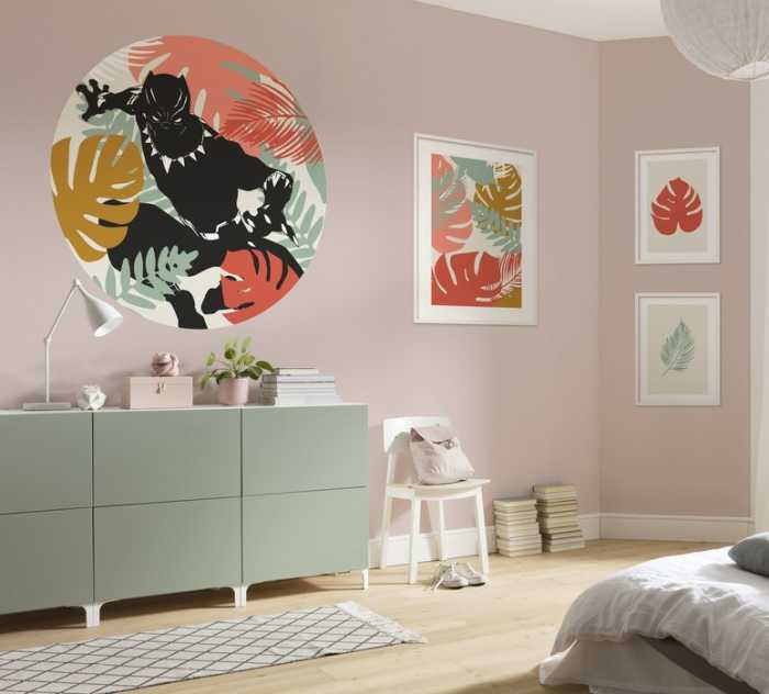 Murale ronde auto-adhésive intissée Winter Tropics Black Panther