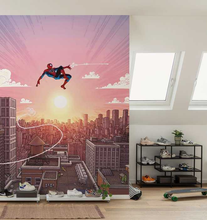 Intissé Standard Marvel Spider-Man Swinging Through the Air