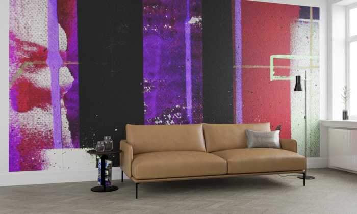 Photo murale intissé impression numérique Traces Drizzling black-purple