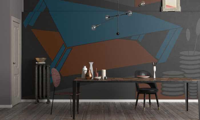 Photo murale intissé impression numérique Perspective Table bleu-grey-mocca
