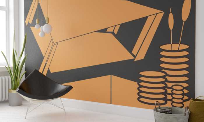 Photo murale intissé impression numérique Perspective Table orange-black