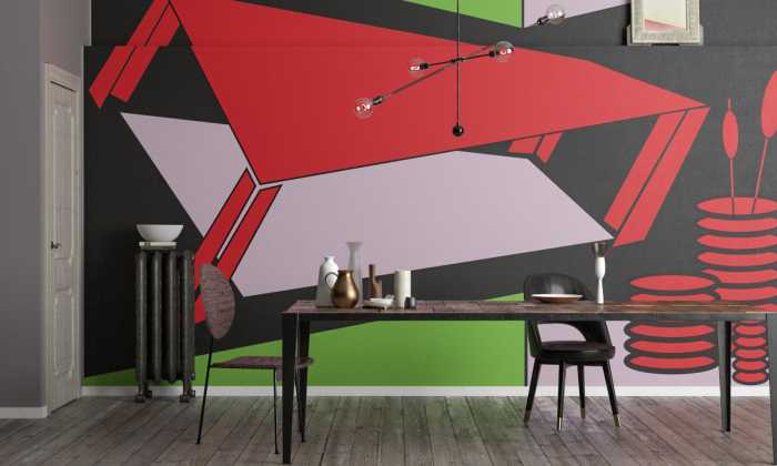 Photo murale intissé impression numérique Perspective Table red-green-rose