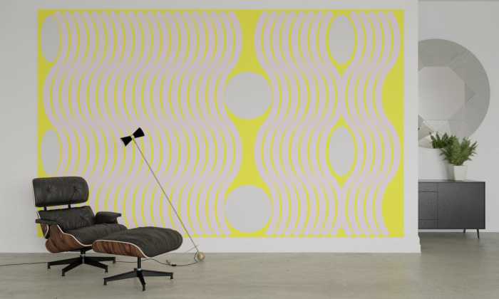 Photo murale intissé impression numérique Wave yellow-rosegrey