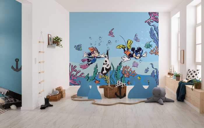 Photo murale intissé impression numérique Mickey & Minnie Coral Reef